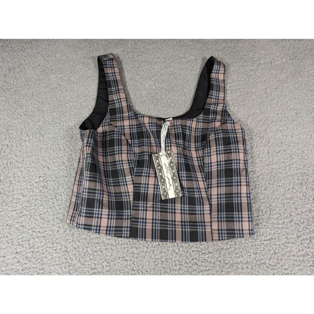 Ultra Pink Plaid Halter Top Womens Size Small Black Blue Pink Plaid NWT